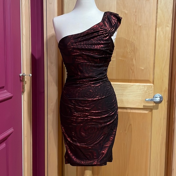 Red Shimmery One Shoulder Dress - Picture 1 of 3